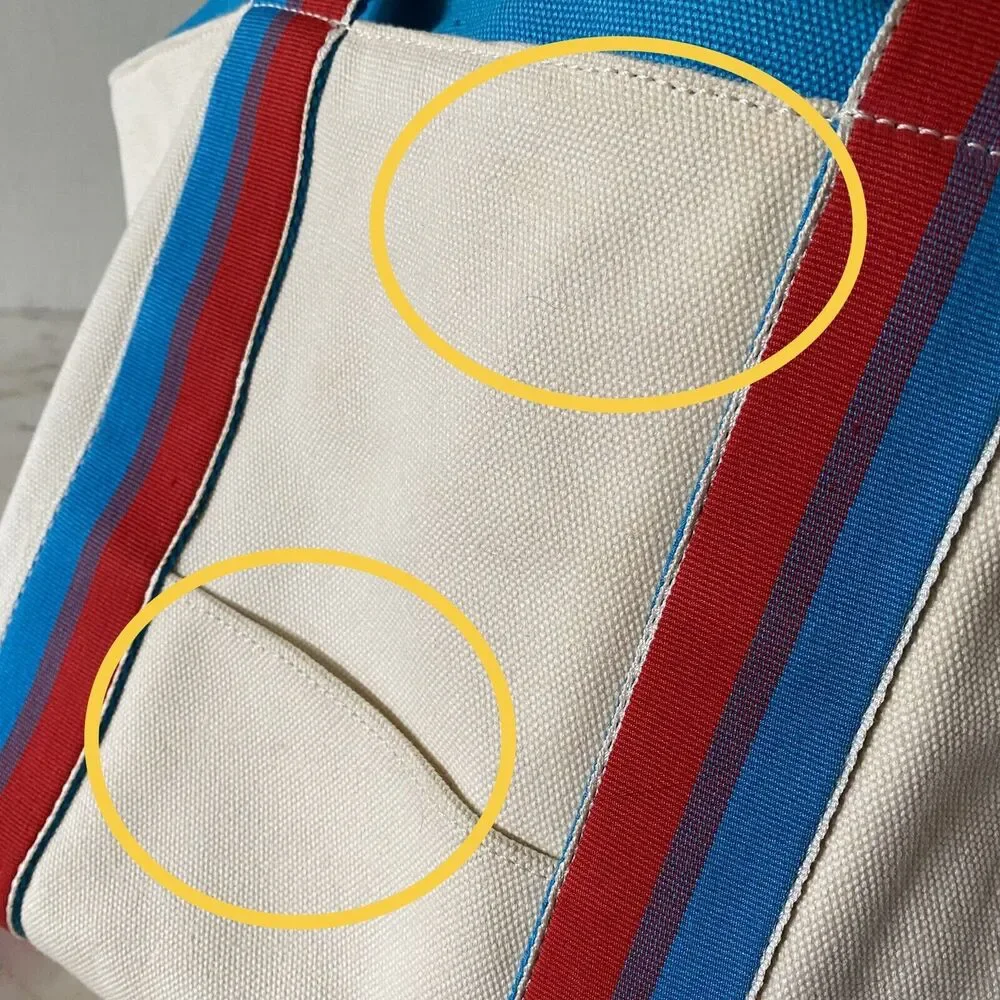 TORY BURCH Ivory Blue Red Color Block Canvas Tote Bag